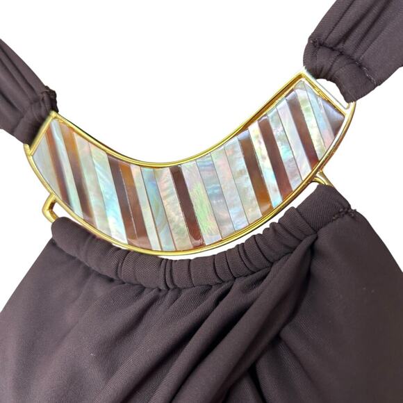 Women's Miraclesuit Brown Mother of Pearl Inlay Halter Dress Size 12 - Picture 3 of 5